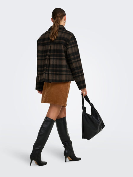 JDY Checked Short Jacket in Brown