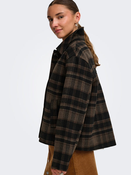JDY Checked Short Jacket in Brown