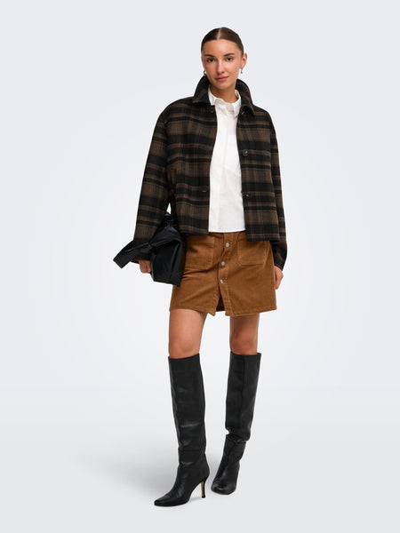 JDY Checked Short Jacket in Brown