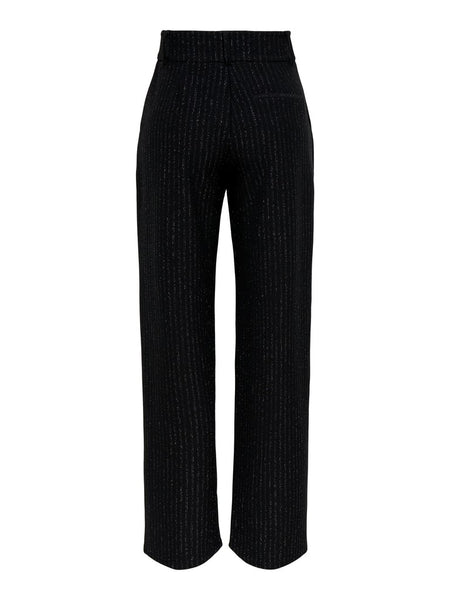 JDY Wide Leg Pinstripe Glitter Trousers in Black