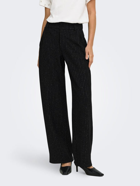JDY Wide Leg Pinstripe Glitter Trousers in Black