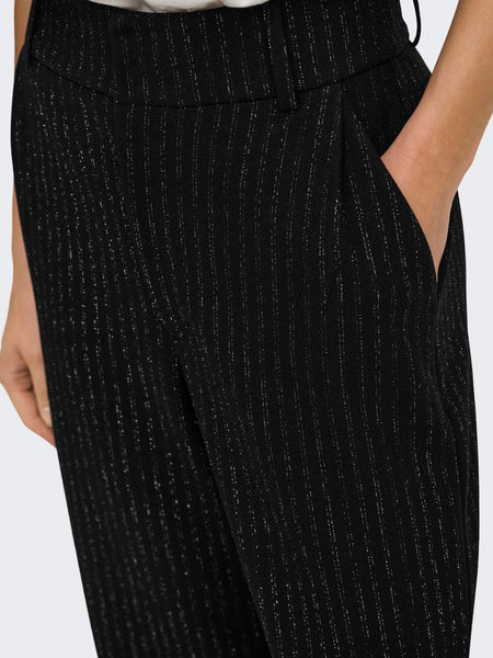 JDY Wide Leg Pinstripe Glitter Trousers in Black