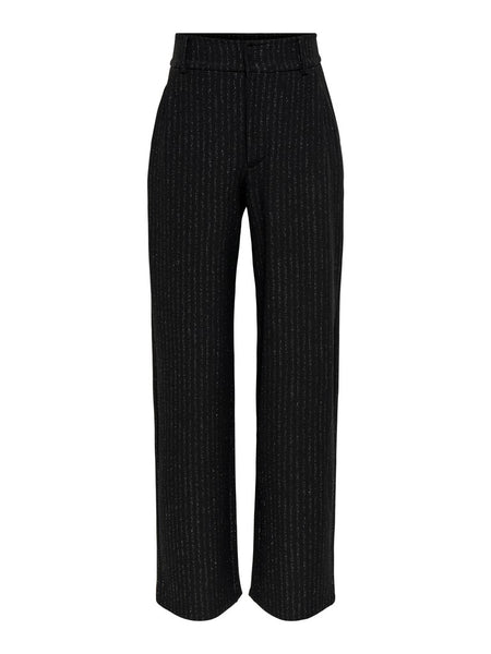 JDY Wide Leg Pinstripe Glitter Trousers in Black