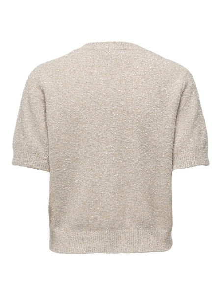 JDY Short Sleeve Glitter Cardigan in Beige