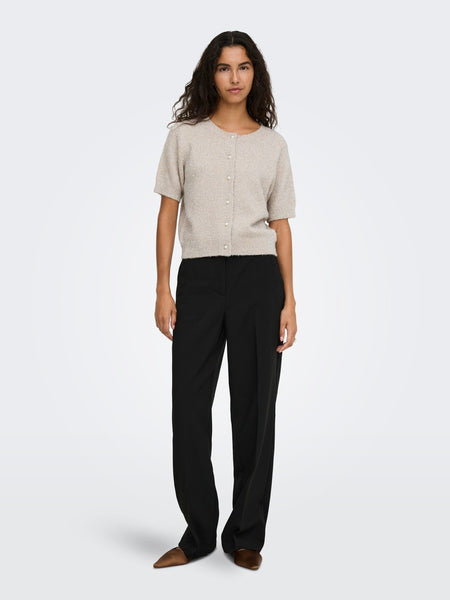 JDY Short Sleeve Glitter Cardigan in Beige
