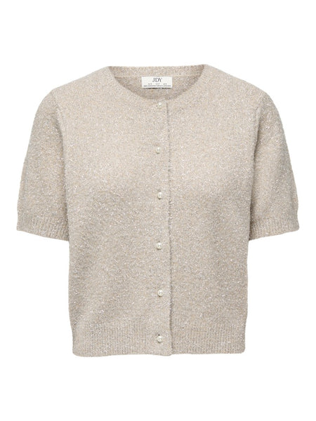 JDY Short Sleeve Glitter Cardigan in Beige