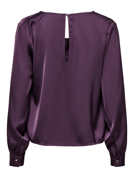JDY Long Sleeve Satin Look Waterfall Top in Purple