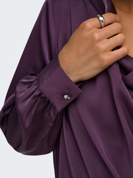 JDY Long Sleeve Satin Look Waterfall Top in Purple