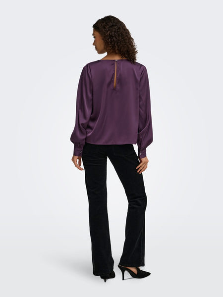 JDY Long Sleeve Satin Look Waterfall Top in Purple