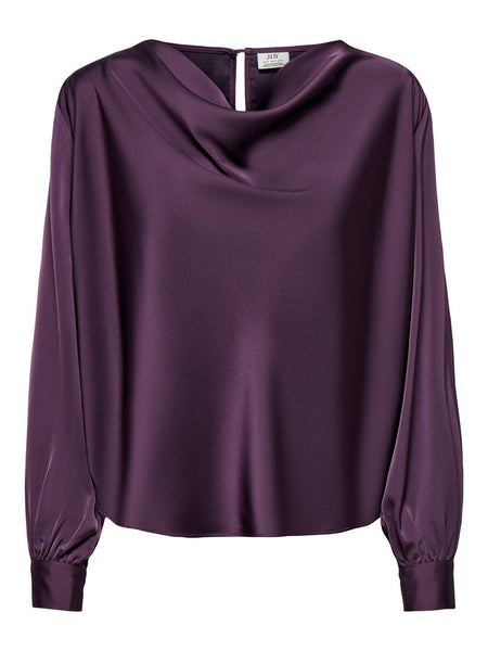 JDY Long Sleeve Satin Look Waterfall Top in Purple