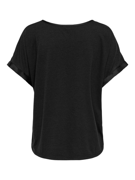 JDY Short Sleeve Satin Look Top in Black