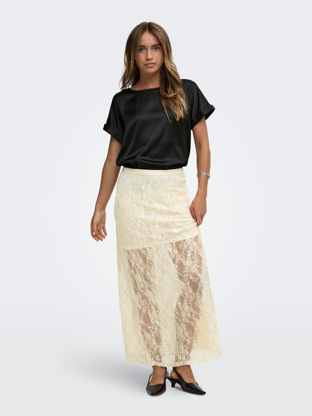 JDY Short Sleeve Satin Look Top in Black