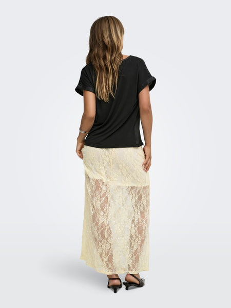 JDY Short Sleeve Satin Look Top in Black