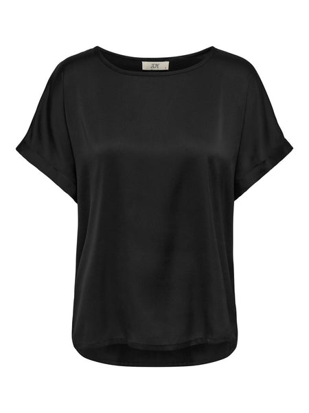 JDY Short Sleeve Satin Look Top in Black