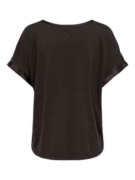 JDY Short Sleeve Satin Look Top in Chocolate