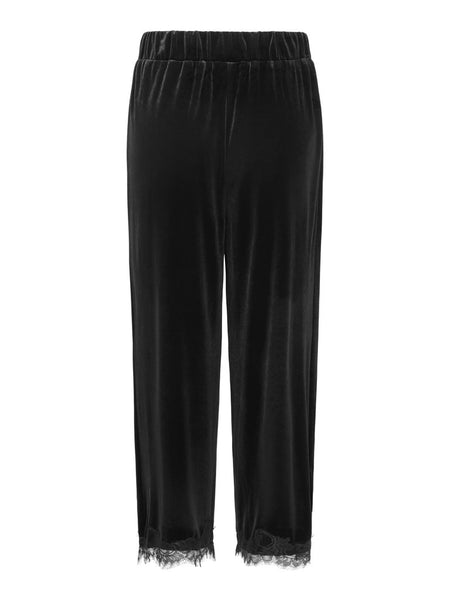 JDY Velvet Lace Trim Trousers in Black