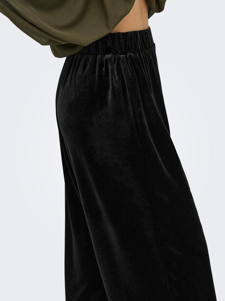 JDY Velvet Lace Trim Trousers in Black