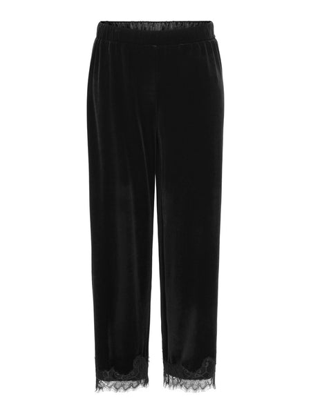 JDY Velvet Lace Trim Trousers in Black
