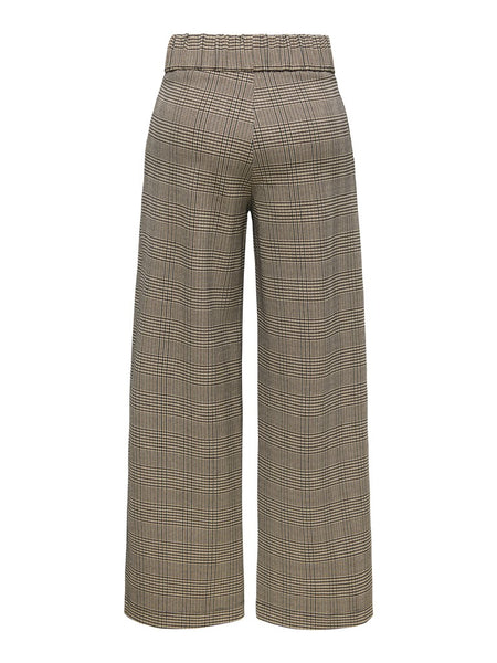 JDY Wide Leg Checked Trousers in Beige