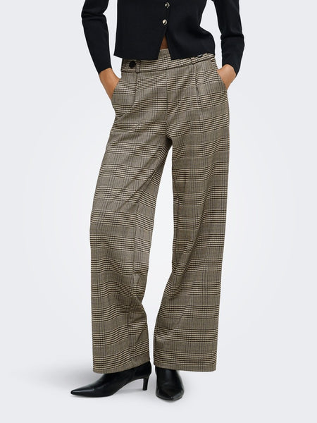JDY Wide Leg Checked Trousers in Beige