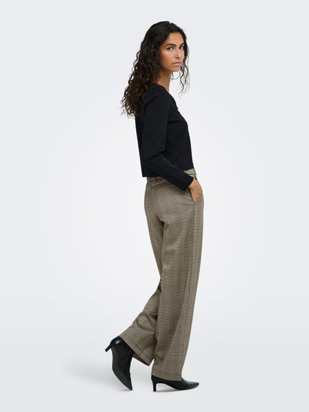 JDY Wide Leg Checked Trousers in Beige
