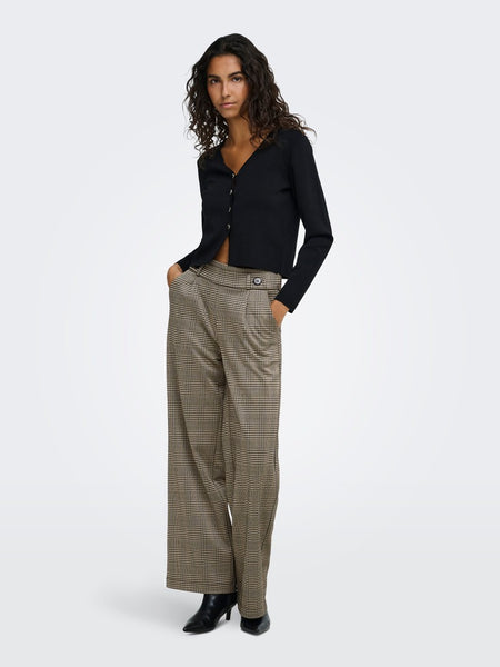 JDY Wide Leg Checked Trousers in Beige