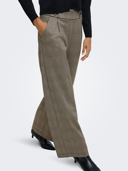 JDY Wide Leg Checked Trousers in Beige