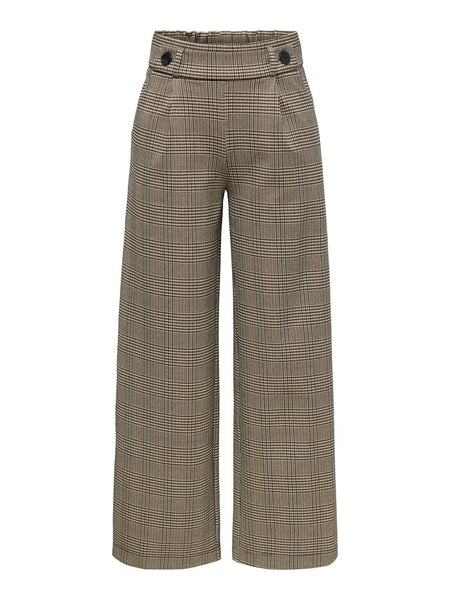 JDY Wide Leg Checked Trousers in Beige