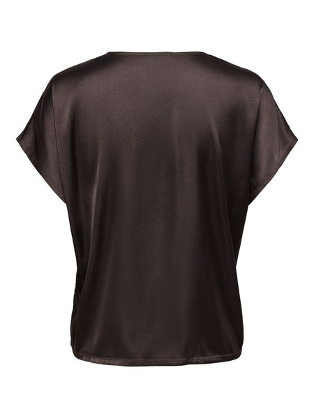 JDY Satin Look Lace Trim Top in Chocolate