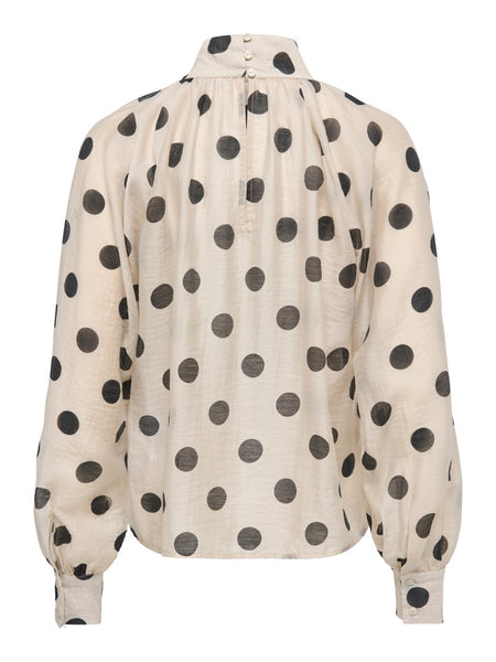JDY Polka-Dot Tie Neck Top in Cream