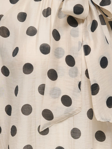 JDY Polka-Dot Tie Neck Top in Cream