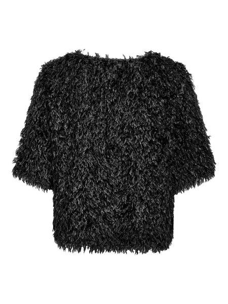 JDY Frayed 2/4 Sleeve Top in Black