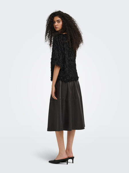 JDY Frayed 2/4 Sleeve Top in Black