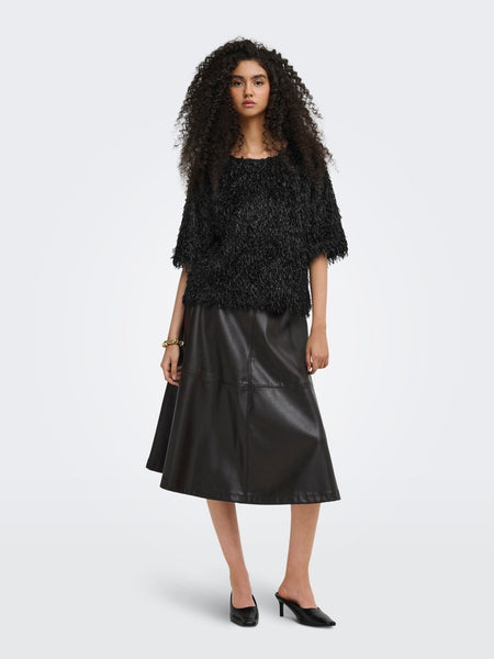 JDY Frayed 2/4 Sleeve Top in Black