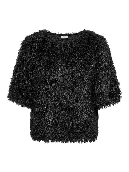 JDY Frayed 2/4 Sleeve Top in Black