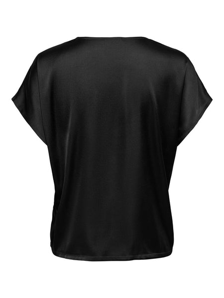 JDY Satin Look Lace Trim Top in Black