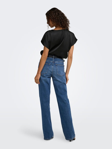 JDY Satin Look Lace Trim Top in Black