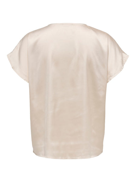 JDY Satin Look Lace Trim Top in Beige