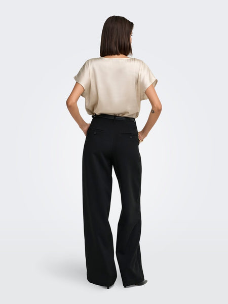 JDY Satin Look Lace Trim Top in Beige