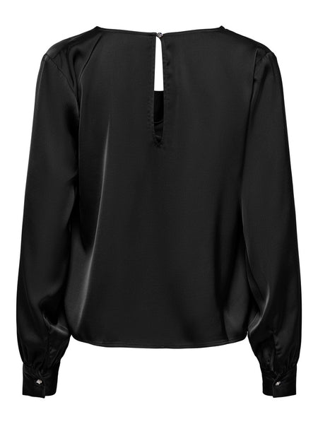 JDY Long Sleeve Satin Look Waterfall Top in Black