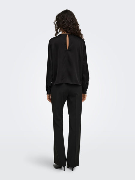 JDY Long Sleeve Satin Look Waterfall Top in Black