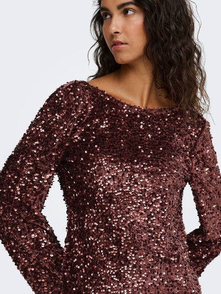 JDY Short Sequin Dress in Maroon