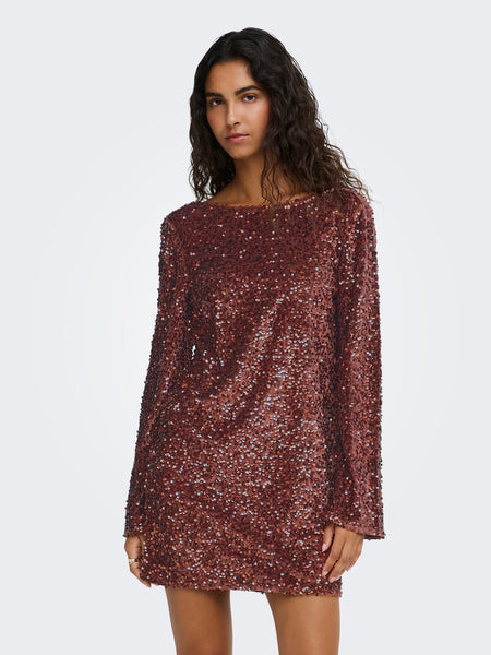 JDY Short Sequin Dress in Maroon