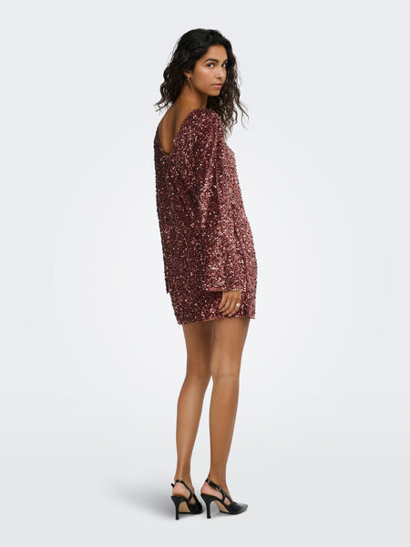 JDY Short Sequin Dress in Maroon