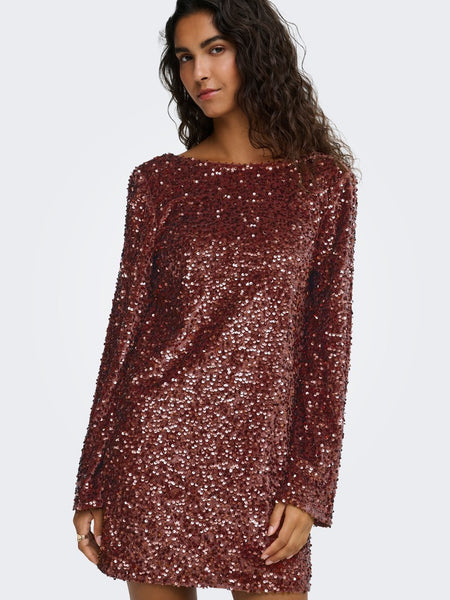 JDY Short Sequin Dress in Maroon