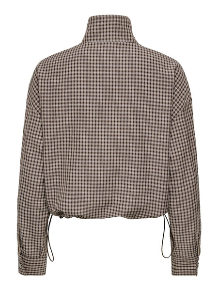 JDY Checked High Neck Jacket in Brown