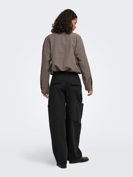 JDY Checked High Neck Jacket in Brown