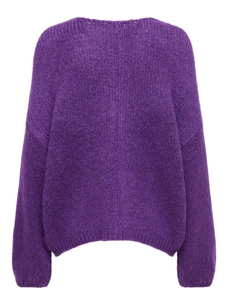 JDY Reversible V-Neck Knit Jumper in Purple