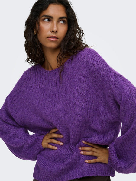 JDY Reversible V-Neck Knit Jumper in Purple