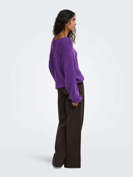 JDY Reversible V-Neck Knit Jumper in Purple